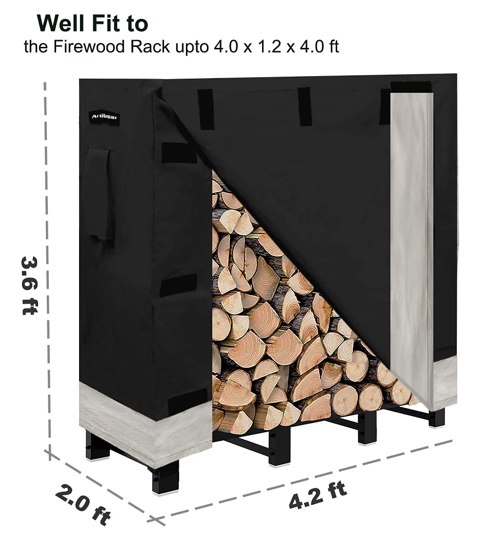 Artibear 4ft Firewood Rack Stand With Cover Upgraded Adjustable Log Holder For Outdoor Indoor Fireplace Wood Pile Storage Stacker Organizer