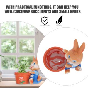 Homoyoyo 1pc Rabbit- Shaped Decoration Pots, Cartoon Table Holes A Window Garden with Air Drainage Animal- Shaped Pot, Pot Bonsai Easter Resin Art Animal for Container Cactus Blue