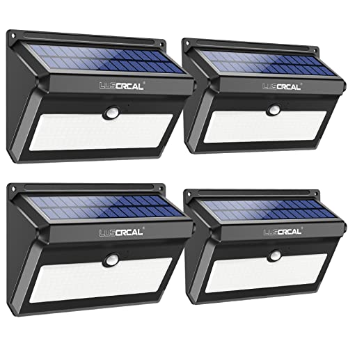 LUSCREAL Motion Sensor Solar Outdoor Lights 142 LED 2600 Lumens IP65 Waterproof Wireless Solar Security Lights for Front Door, Fence, Garage, Patio(4 Pack) Black