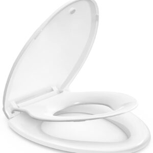 THORIFLY Toilet Seat with Built-In Potty Training Seat, Slow-Close, Never Loosen, Thickened Durable Plastic, Easy to Clean and Install, Fits both Adults Child, ELONGATED White (18.5")