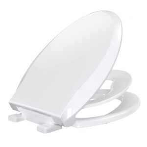 THORIFLY Toilet Seat with Built-In Potty Training Seat, Slow-Close, Never Loosen, Thickened Durable Plastic, Easy to Clean and Install, Fits both Adults Child, ELONGATED White (18.5")