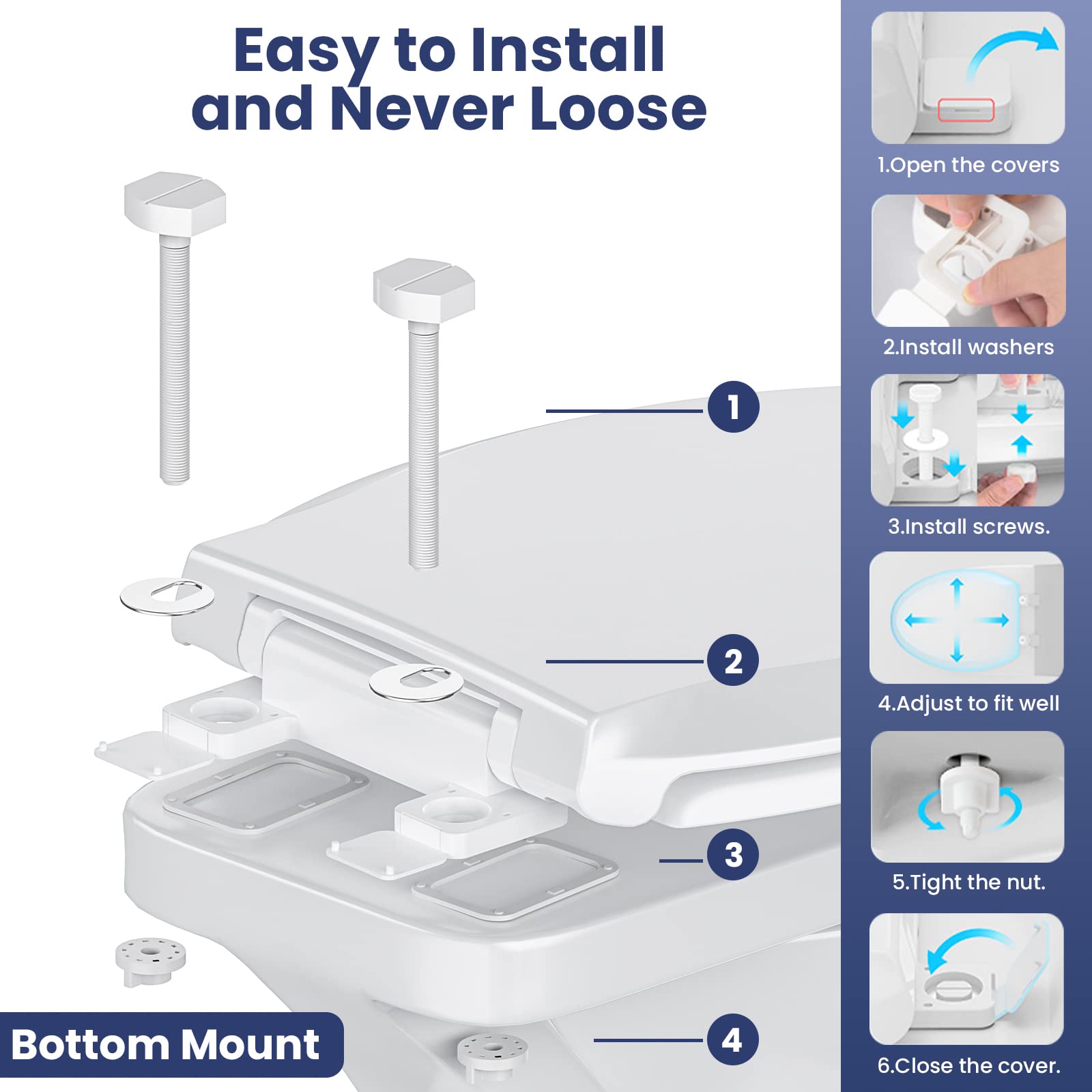 THORIFLY Toilet Seat with Built-In Potty Training Seat, Slow-Close, Never Loosen, Thickened Durable Plastic, Easy to Clean and Install, Fits both Adults Child, ELONGATED White (18.5")