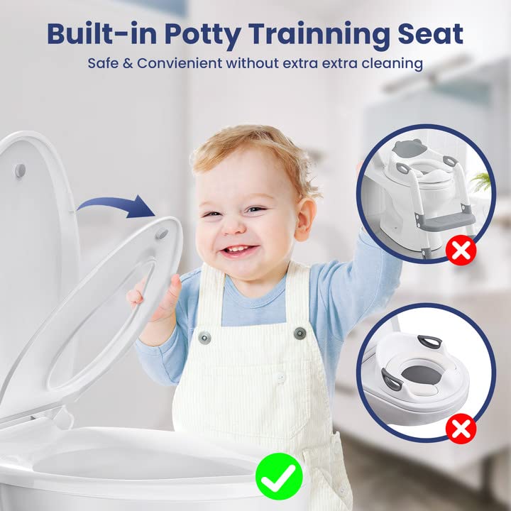 THORIFLY Toilet Seat with Built-In Potty Training Seat, Slow-Close, Never Loosen, Thickened Durable Plastic, Easy to Clean and Install, Fits both Adults Child, ELONGATED White (18.5")