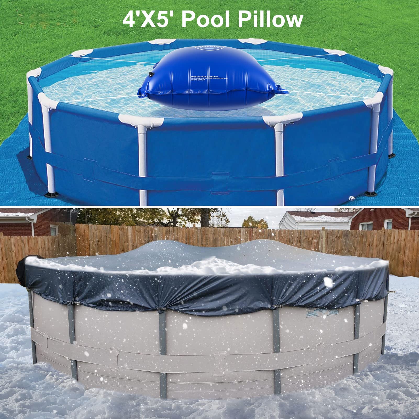 FineBud 4’x5’ Pool Pillows for Above Ground Pool, Winter Pool Pillow Extra Durable 0.4 mm, Pool Air Pillow Super Strong & Cold Resistant, Pool Cover Air Pillow Easy Centering, Rope Included(55ft)