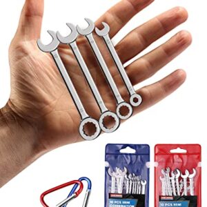 VICRING Small Wrench Set 20 Pcs Mini Wrench Set Metric SAE Ignition Wrench Set Open and Box End Wrench Set Combination Wrench Sets with Storage Pouches and Key Chains, 4mm-11mm & 5/32"-7/16" (Silver)