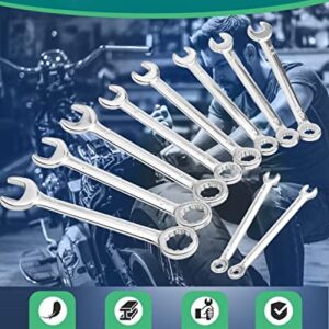 VICRING Small Wrench Set 20 Pcs Mini Wrench Set Metric SAE Ignition Wrench Set Open and Box End Wrench Set Combination Wrench Sets with Storage Pouches and Key Chains, 4mm-11mm & 5/32"-7/16" (Silver)