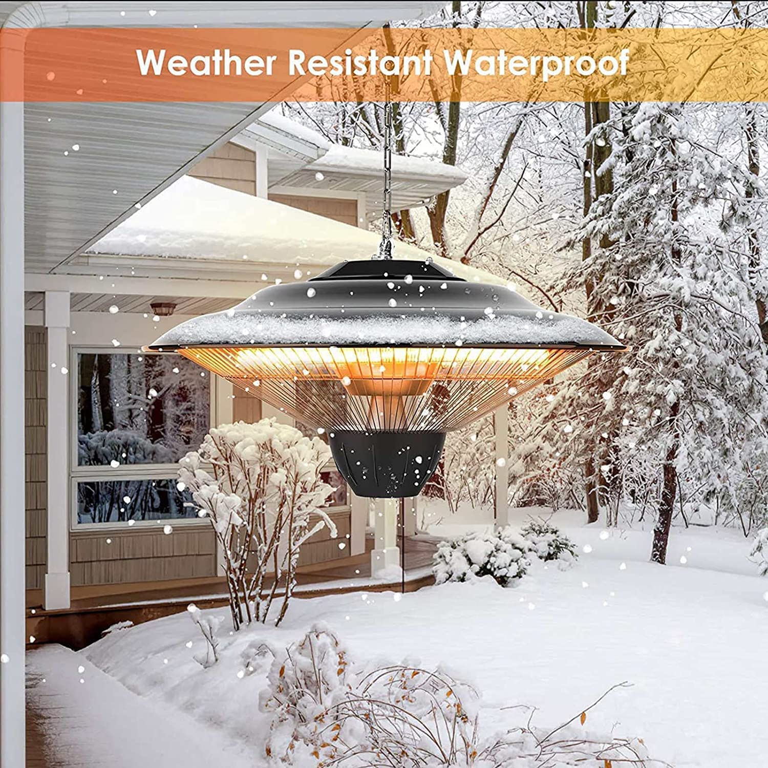 Hanging Patio Heater, 600W-1500W Waterproof Outdoor/Indoor Electric infrared Hanging Heater, Infrared Patio Heater, for Balcony Patio Courtyard Garage