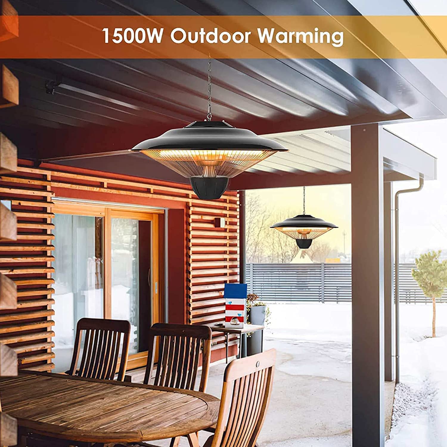 Hanging Patio Heater, 600W-1500W Waterproof Outdoor/Indoor Electric infrared Hanging Heater, Infrared Patio Heater, for Balcony Patio Courtyard Garage