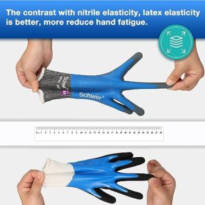 Schwer Waterproof Work Gloves, ANSI A4 Cut Resistant Gloves with Insulated Double Latex Coated, Super Grip for Gardening, Car and Fish Cleaning, 1 Pair, L