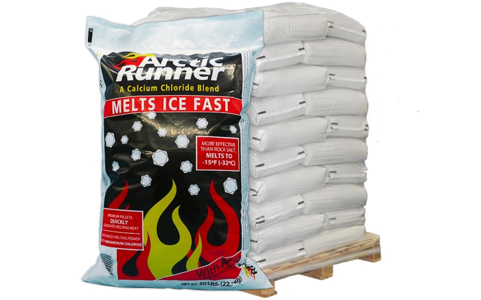 Arctic Runner Calcium Chloride Ice Melt- [Pallet of Ice Melt] 50 lb Bags- Pet, Concrete, Plant Friendly - Commercial Grade [No Magesium Chloride] Snow & Ice Melter- Melts to -15°F Pallet of (49 Bags)