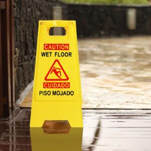 StrLon Caution Wet Floor Sign Bilingual Foldable Sturdy Warning Signs Double-Sided Safety Warning Signs (2-Pack Yellow)