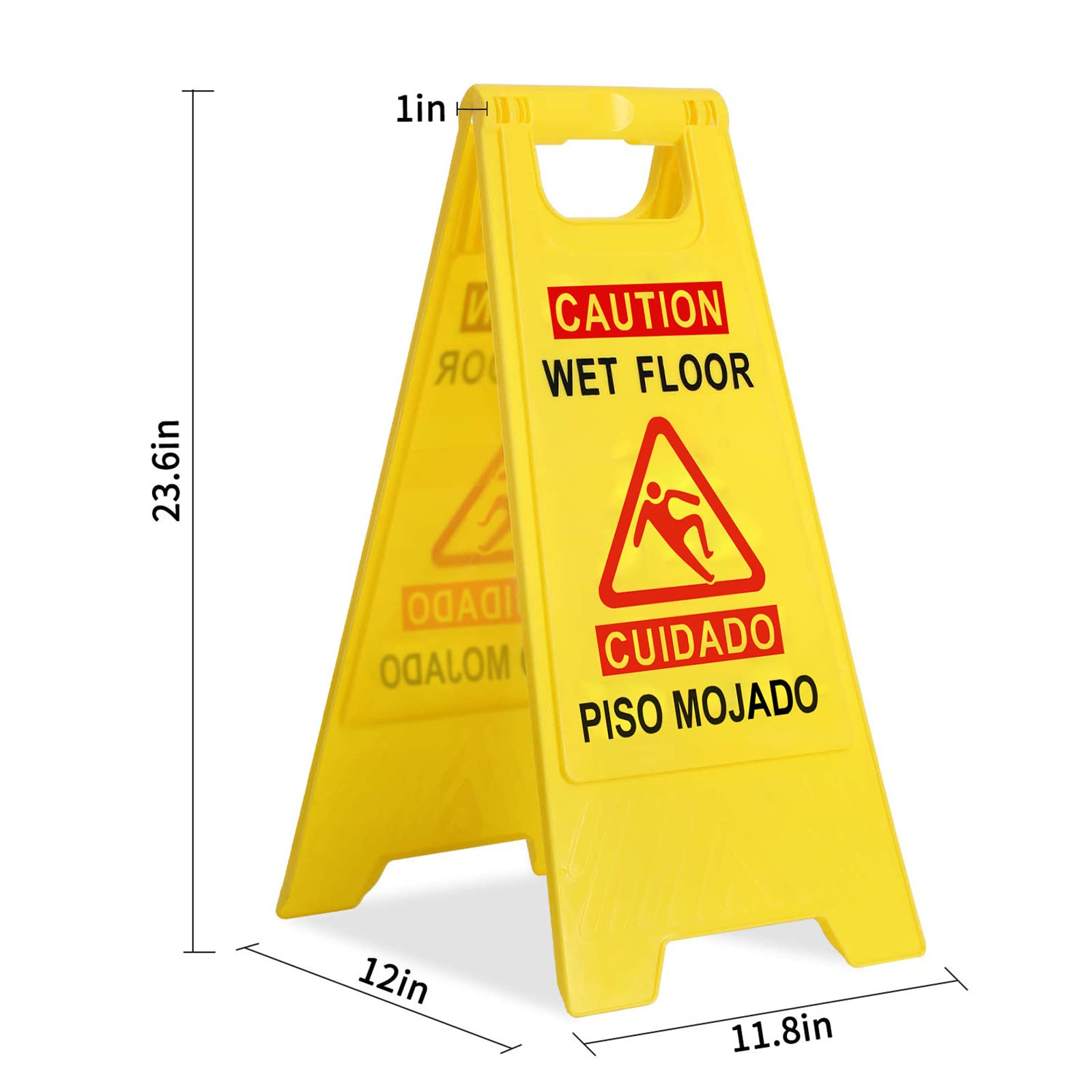 StrLon Caution Wet Floor Sign Bilingual Foldable Sturdy Warning Signs Double-Sided Safety Warning Signs (2-Pack Yellow)