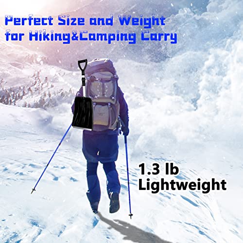 Folding Snow Shovel for Driveway, Ergonomic Snow Shovel with D-Grip Handle and Durable Aluminum Edge Blade, Portable Emergency Snow Shovel for Car Truck Camping