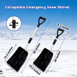 Folding Snow Shovel for Driveway, Ergonomic Snow Shovel with D-Grip Handle and Durable Aluminum Edge Blade, Portable Emergency Snow Shovel for Car Truck Camping