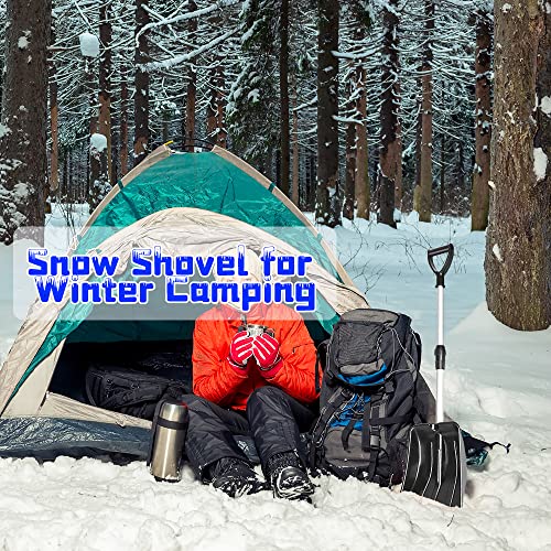 Folding Snow Shovel for Driveway, Ergonomic Snow Shovel with D-Grip Handle and Durable Aluminum Edge Blade, Portable Emergency Snow Shovel for Car Truck Camping