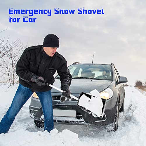 Folding Snow Shovel for Driveway, Ergonomic Snow Shovel with D-Grip Handle and Durable Aluminum Edge Blade, Portable Emergency Snow Shovel for Car Truck Camping