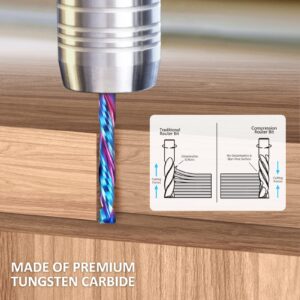 HQMaster Up & Down Cut Bit 1/8" Shank Compression Bit Spiral CNC Router Bits End Mill Tungsten Carbide Milling Cutter Set 5 Pack