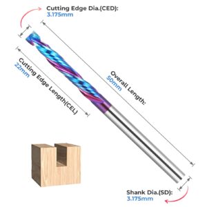 HQMaster Up & Down Cut Bit 1/8" Shank Compression Bit Spiral CNC Router Bits End Mill Tungsten Carbide Milling Cutter Set 5 Pack