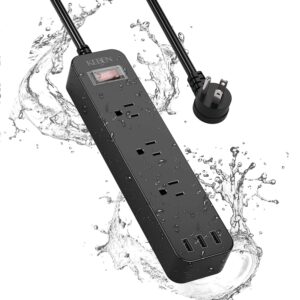 outdoor power strip weatherproof with usb ports, 6ft extension cord waterproof power strip with surge protector, 3 wide outlets with switch, officeroom bedroom tv