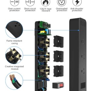 Outdoor Power Strip Weatherproof with USB Ports, 6ft Extension Cord Waterproof Power Strip with Surge Protector, 3 Wide Outlets with Switch, Officeroom Bedroom TV