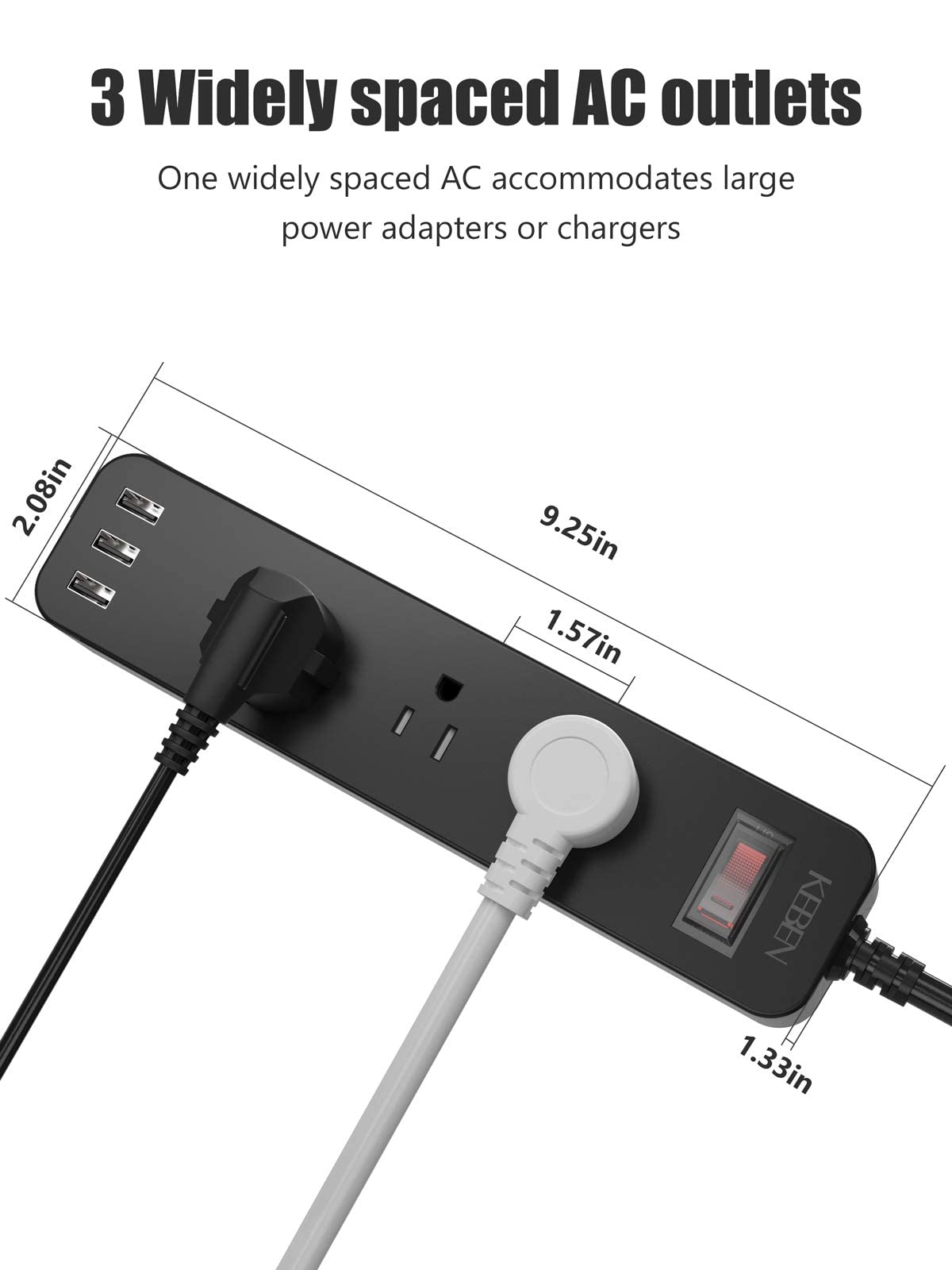 Outdoor Power Strip Weatherproof with USB Ports, 6ft Extension Cord Waterproof Power Strip with Surge Protector, 3 Wide Outlets with Switch, Officeroom Bedroom TV