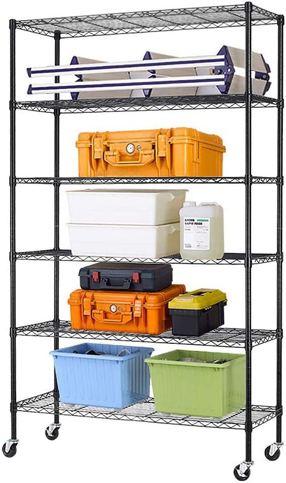 Bigacc 2100LBS Metal Shelf Wire 82"x48"x18"Heavy Duty Metal Shelves for Storage, Shelving Unit, Height Adjustable Garage Rack, 6 Tier Metal Storage Shelves with Wheels/Feet Levelers, Black