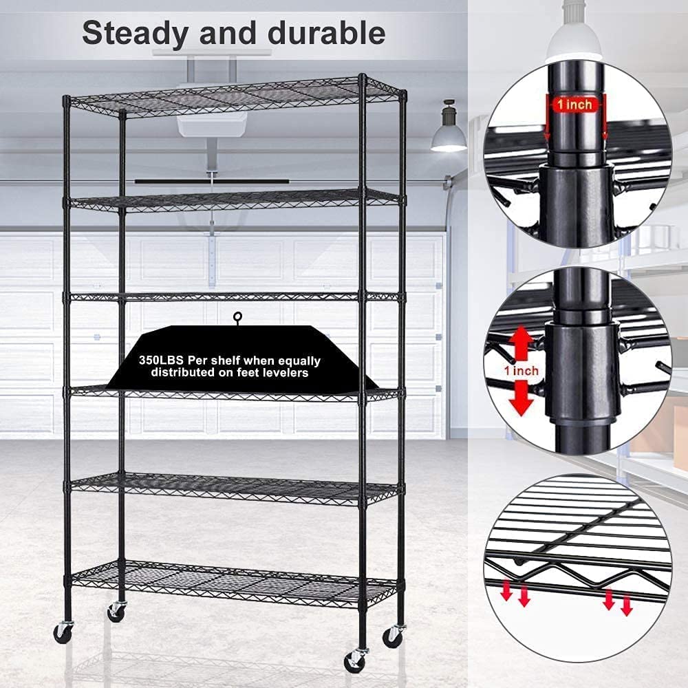 Bigacc 2100LBS Metal Shelf Wire 82"x48"x18"Heavy Duty Metal Shelves for Storage, Shelving Unit, Height Adjustable Garage Rack, 6 Tier Metal Storage Shelves with Wheels/Feet Levelers, Black