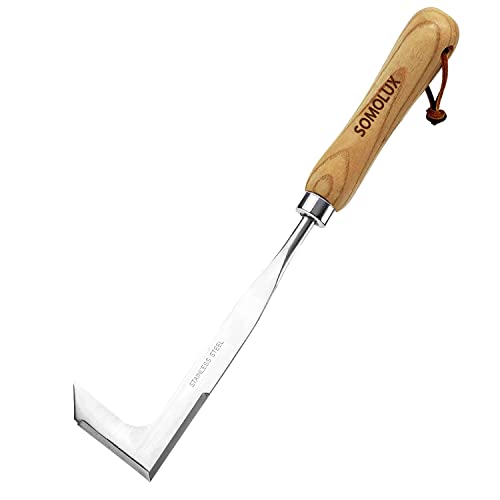 SOMOLUX Crack Weeder Crevice Weeding Tool, L-Shaped Side-Walk Weed Puller Spatula, 13" Stainless Steel Manual Weeding Sickle for Garden Lawn Yard Patio/Terrace Paving Moss Gardening Tool