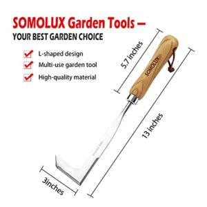 SOMOLUX Crack Weeder Crevice Weeding Tool, L-Shaped Side-Walk Weed Puller Spatula, 13" Stainless Steel Manual Weeding Sickle for Garden Lawn Yard Patio/Terrace Paving Moss Gardening Tool