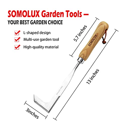 SOMOLUX Crack Weeder Crevice Weeding Tool, L-Shaped Side-Walk Weed Puller Spatula, 13" Stainless Steel Manual Weeding Sickle for Garden Lawn Yard Patio/Terrace Paving Moss Gardening Tool