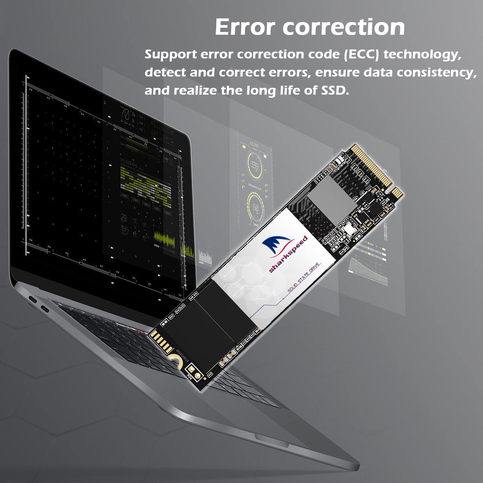 512GB SSD NVMe PCIe Gen 4 M.2 2280 SHARKSPEED Plus 3D NAND Internal High Performance Solid State Drive, TLC, PS5 Compatible，Storage for PC, Laptops, Gaming, up to 5,500MB/s (512GB, M.2 PCIe)