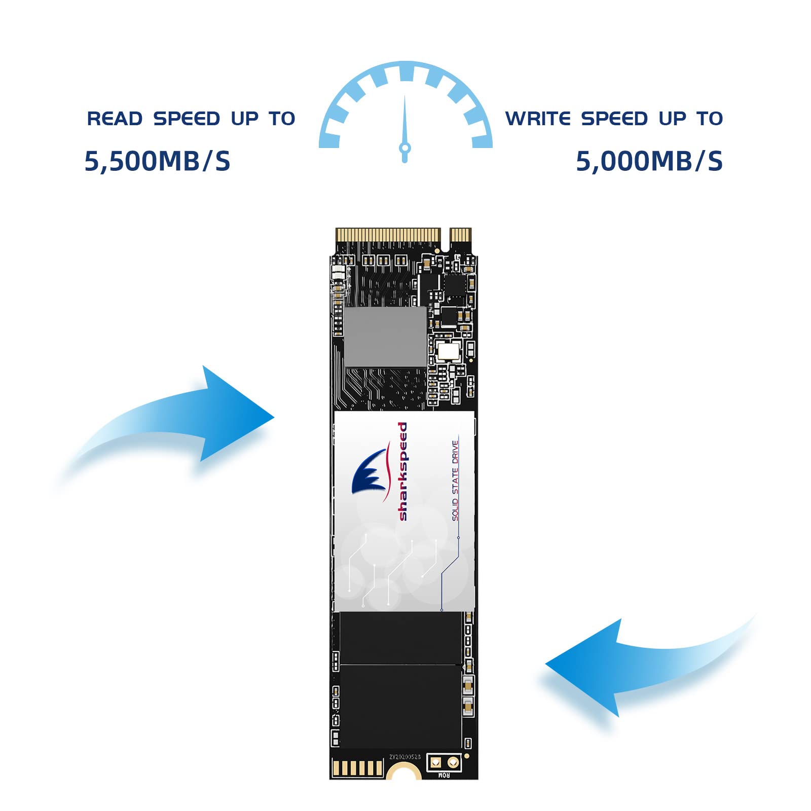 512GB SSD NVMe PCIe Gen 4 M.2 2280 SHARKSPEED Plus 3D NAND Internal High Performance Solid State Drive, TLC, PS5 Compatible，Storage for PC, Laptops, Gaming, up to 5,500MB/s (512GB, M.2 PCIe)