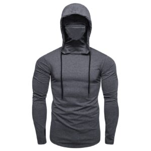 maiyifu-gj men's casual pullover hoodies with mask long sleeve workout hooded sweatshirt lightweight windproof hoodie blouse (grey,medium)