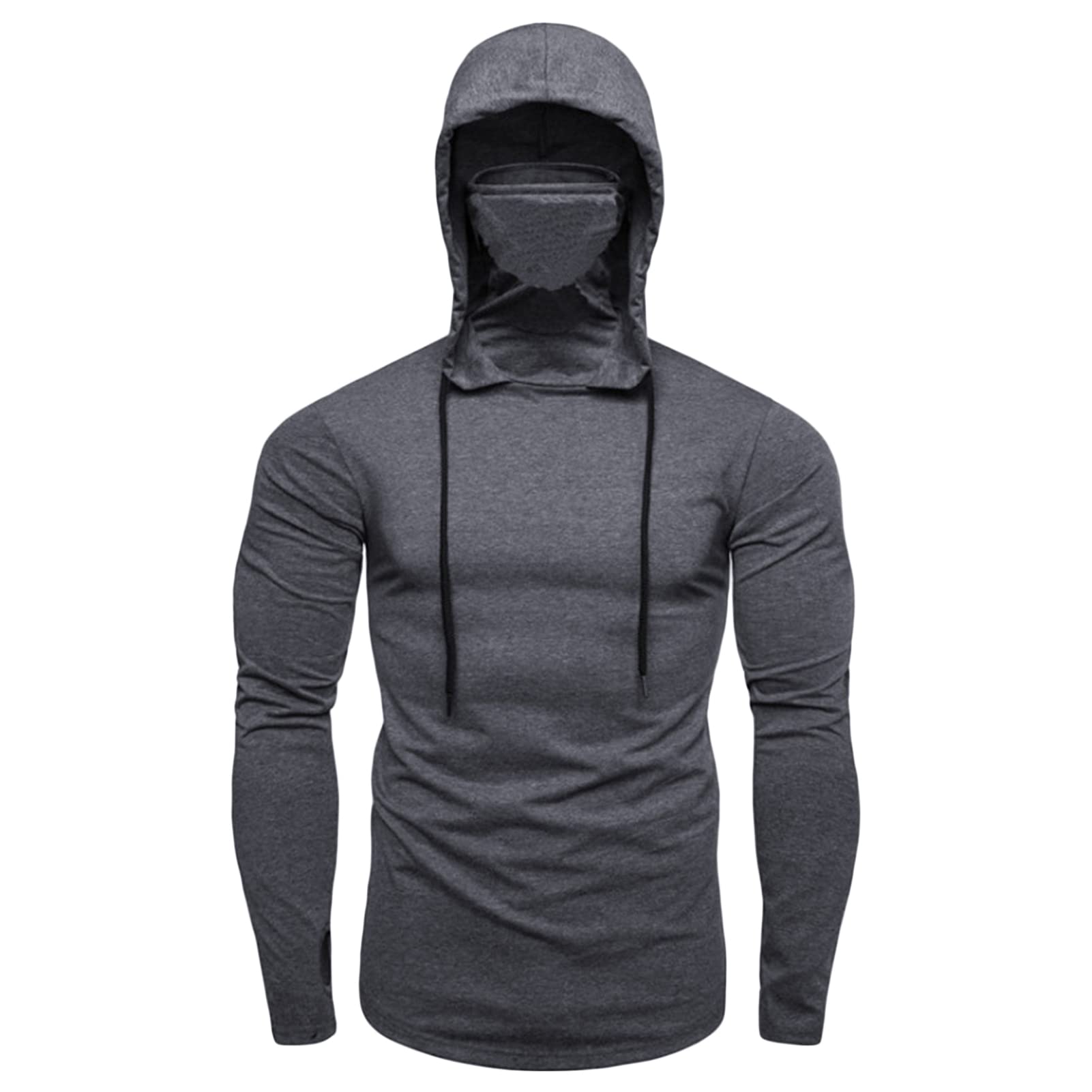 Maiyifu-GJ Men's Casual Pullover Hoodies with Mask Long Sleeve Workout Hooded Sweatshirt Lightweight Windproof Hoodie Blouse (Grey,Medium)