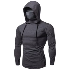 Maiyifu-GJ Men's Casual Pullover Hoodies with Mask Long Sleeve Workout Hooded Sweatshirt Lightweight Windproof Hoodie Blouse (Grey,Medium)