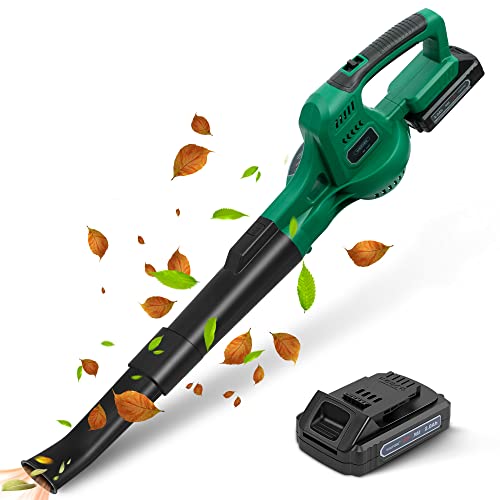 WISETOOL 20V Cordless Leaf Blower with Battery and Charger, Leaf Blower Battery Operated, Rechargeable Electric Handheld Leaf Blower Variable Speed with 2 Tubes for Patio, Leaves & Snow Blowing-Green