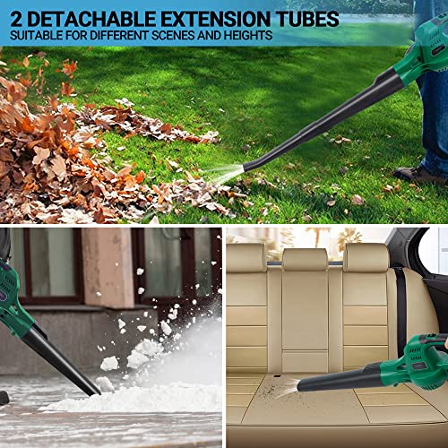 WISETOOL 20V Cordless Leaf Blower with Battery and Charger, Leaf Blower Battery Operated, Rechargeable Electric Handheld Leaf Blower Variable Speed with 2 Tubes for Patio, Leaves & Snow Blowing-Green