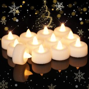raycare 24pack flameless led tea lights battery operated, last 3x longer fake electric tealights candles flickering votive candles for halloween, christmas, wedding decor, centerpiece table decor