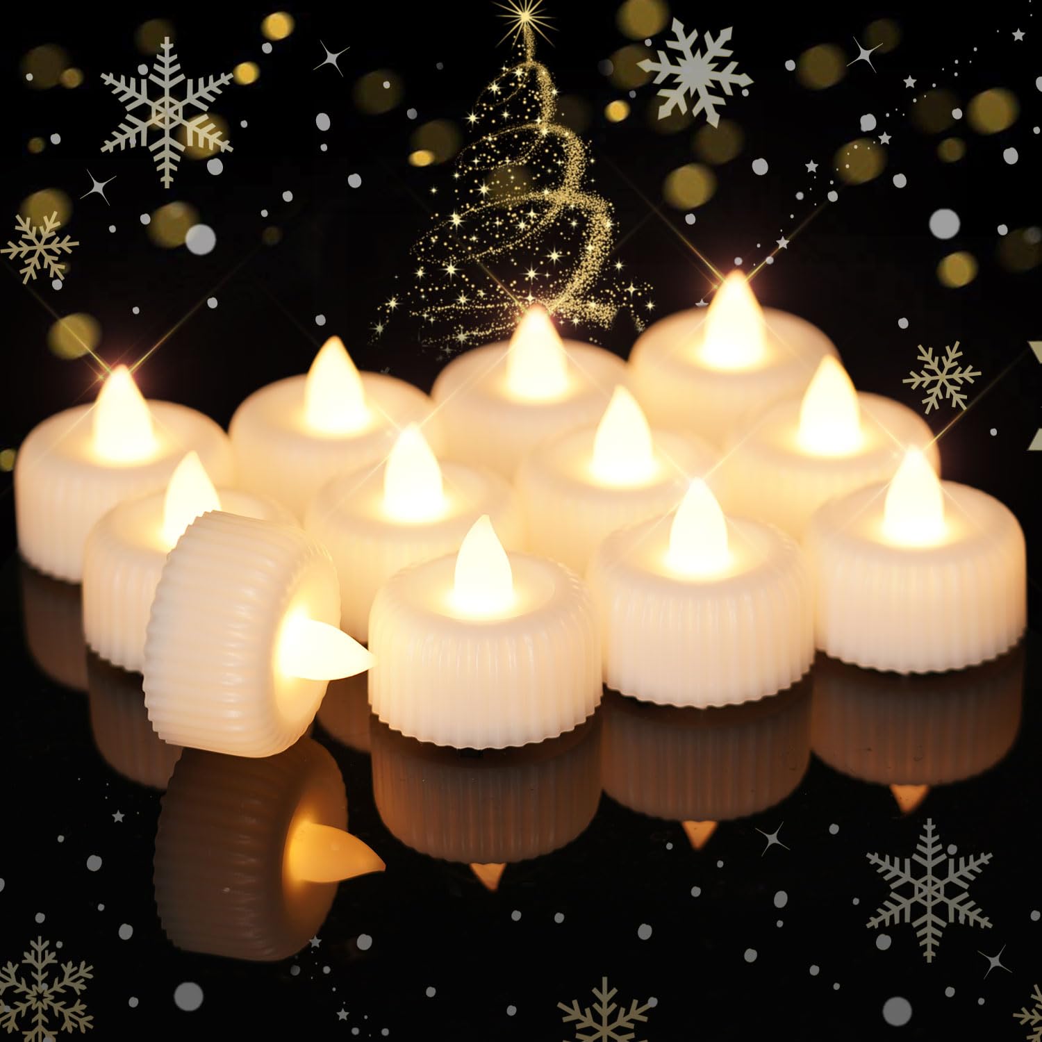 Raycare 24Pack Flameless LED Tea Lights Battery Operated, Last 3X Longer Fake Electric Tealights Candles Flickering Votive Candles for Halloween, Christmas, Wedding Decor, Centerpiece Table Decor