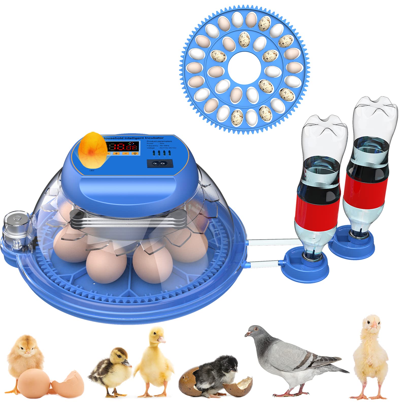 8-33 Eggs Incubator for Hatching Eggs, Double Egg Chicken Duck Goose Pigeon Quail Trays with Automatic Egg Turning and Water Adding, Egg Candler, Farm Poultry