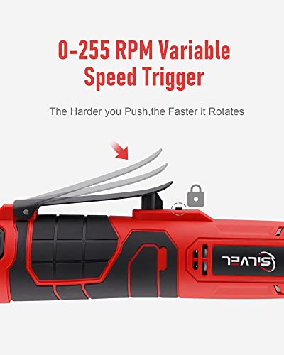 SILVEL 3/8" Cordeless Electric Ratchet Wrench Set, 12V 46 Ft-lbs Power Ratchet Kit With 2-Pack 2.0 Ah Lithium-Ion Batteries, 400 RPM Speed, 7 Sockets and 1/4" Adapter