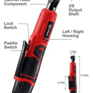 SILVEL 3/8" Cordeless Electric Ratchet Wrench Set, 12V 46 Ft-lbs Power Ratchet Kit With 2-Pack 2.0 Ah Lithium-Ion Batteries, 400 RPM Speed, 7 Sockets and 1/4" Adapter