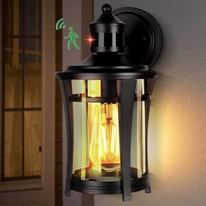 dexnump motion sensor outdoor wall light, black exterior sconces lighting with bulb/ 3 modes dusk to dawn, anti-rust waterproof front porch lights fixture for outside house, patio