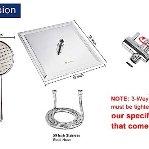 Shower Head Combo with 11'' Extension Arm，High Pressure Rain Shower Head with Handheld Shower Spray and Holder/ 1.5M Hose，Dual Rainfall Showerhead Set，Chrome (12 Inch)