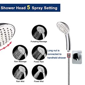 Shower Head Combo with 11'' Extension Arm，High Pressure Rain Shower Head with Handheld Shower Spray and Holder/ 1.5M Hose，Dual Rainfall Showerhead Set，Chrome (12 Inch)