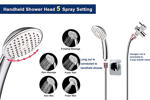 Shower Head Combo with 11'' Extension Arm，High Pressure Rain Shower Head with Handheld Shower Spray and Holder/ 1.5M Hose，Dual Rainfall Showerhead Set，Chrome (12 Inch)