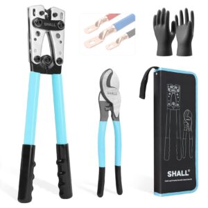 shall battery cable wire lug crimping tool kit for us copper lugs awg 8-1/0, wire crimping tool for electrical lug crimper with cable cutter, heavy duty battery terminal crimper with storage bag