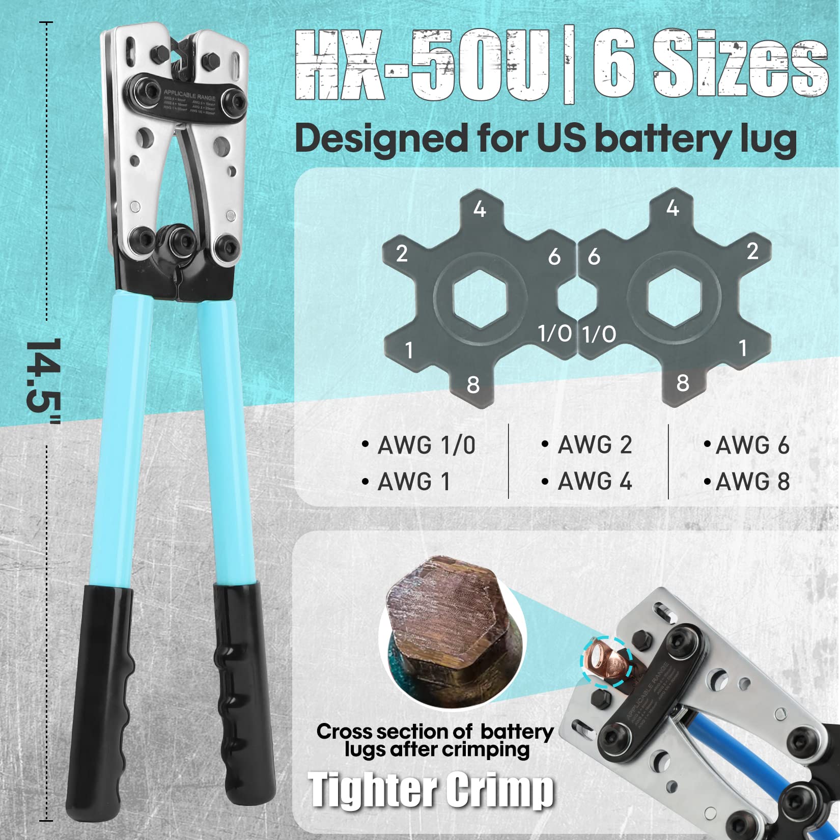 SHALL Battery Cable Wire Lug Crimping Tool Kit for US Copper Lugs AWG 8-1/0, Wire Crimping Tool for Electrical Lug Crimper with Cable Cutter, Heavy Duty Battery Terminal Crimper with Storage Bag