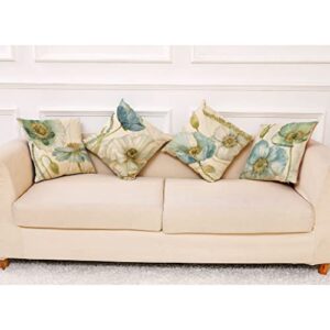 Outdoor Pillow Covers 18 X 18 Inch Set of 4, Floral Plants Decorative Throw Pillow Covers Summer Outdoor Pillow Covers Linen Square Pillow Cases Sofa Cushion Case for Farmhouse Living Room Patio Home