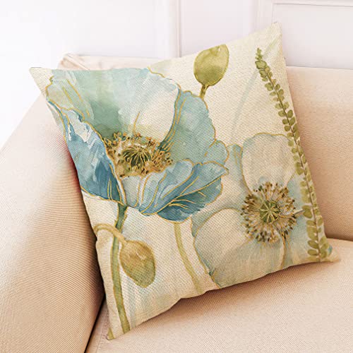 Outdoor Pillow Covers 18 X 18 Inch Set of 4, Floral Plants Decorative Throw Pillow Covers Summer Outdoor Pillow Covers Linen Square Pillow Cases Sofa Cushion Case for Farmhouse Living Room Patio Home